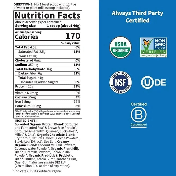 Organic Creamy Protein with Oatmilk �C Chocolate Brownie